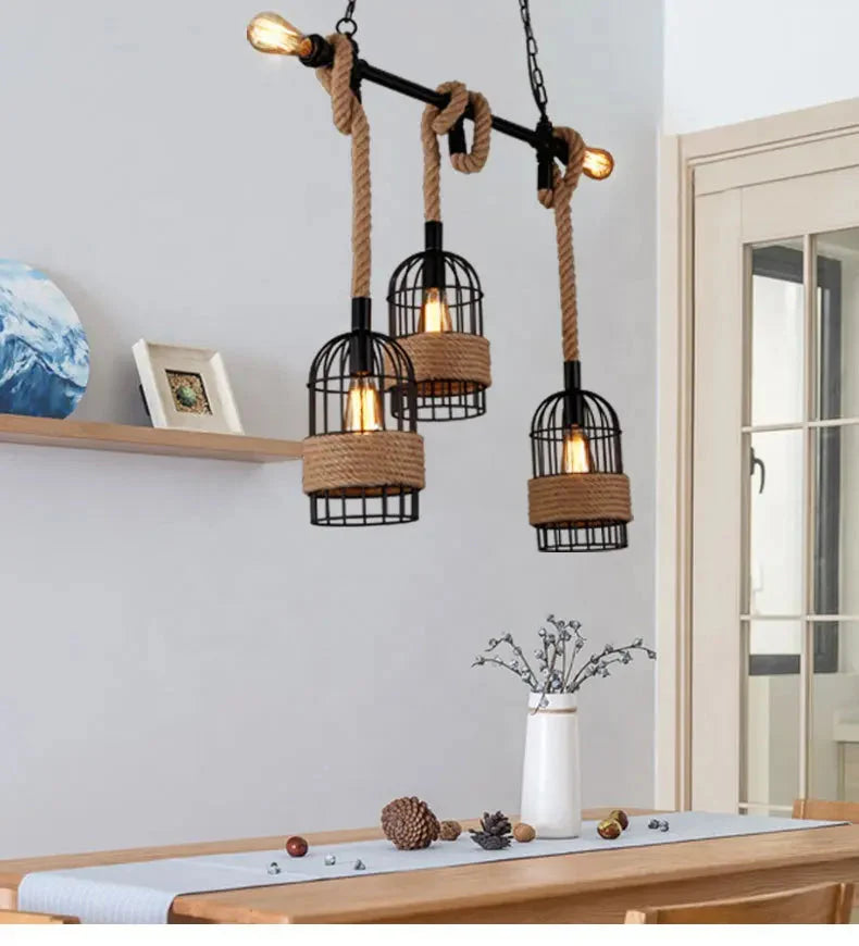 Style Hemp Rope Cord Pendant Light Alostoura lighting