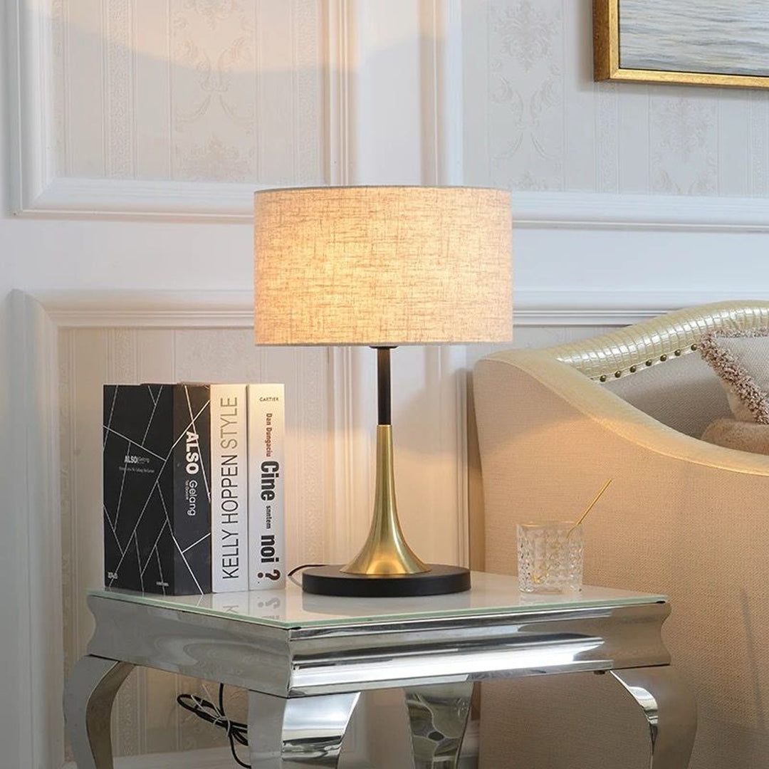 Table Lamp with Metal Base White and black Linen Fabric Lampshade Modern Bedside Lamp for Bedroom Living Room Elegant Light Alostoura lighting