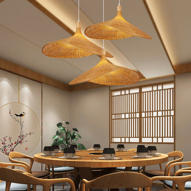 Bamboo pendant lamp installed